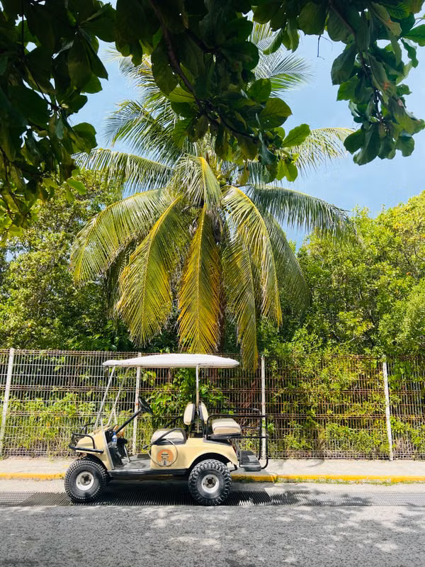 Golf cart on an island lane